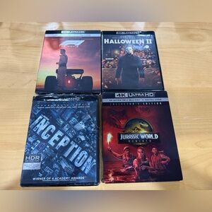 4K UHD Blu-ray Movies Lot of 4 Inception, Halloween 2, Jurassic World & F1 Movie